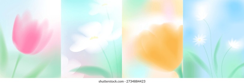 Conjunto flores primavera borrosas