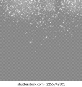 Blurred star sparkles on transparent background. Abstract lights blur bokeh effect. Lens flare light sparkles or shiny glittering glowing stars for design. Defocused Xmas white sparks dust. Vector.