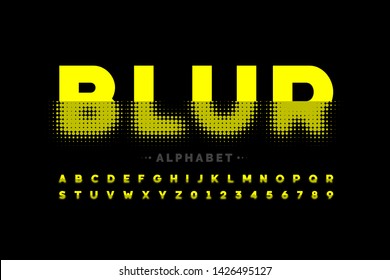 Blurred style font design, alphabet letters and numbers vector illustration