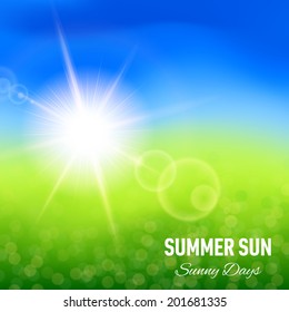 Blurred summer background with glaring sun for your design
