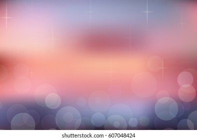 Blurred summer background. Sunset. Beach with sparkles and bokeh. Vector background for your creativity