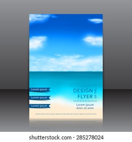 Blurred summer flyer with seashore. Abstract vector summer background on a sea subject. Poster's template for your business.