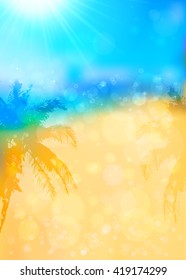 Blurred summer vector tropical background with palms silhouettes