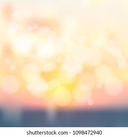 Blurred sunrise with bokeh in summer. Vector illustration background.