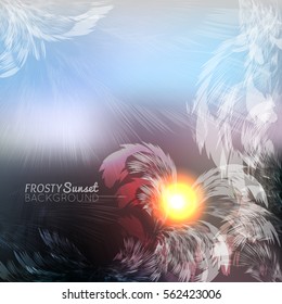 Blurred sunset background with frosty patterns