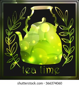 Blurred Tea vintage background. Hand drawn sketch illustration. Menu design .Tea beverage