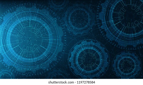 Blurred Technology Gears wheel and Cock with Circuit Line Background,vector illustration.