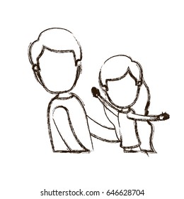 blurred thick silhouette caricature faceless side view half body young man carrying a little girl vector illustration