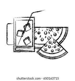 blurred thick silhouette of watermelon slice and refreshing drink vector illustration