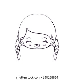 blurred thin silhouette of kawaii head little girl with braided hair and facial expression laughing vector illustration