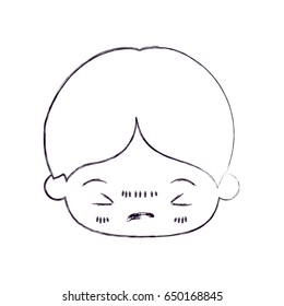 blurred thin silhouette of kawaii head of little boy with facial expression angry with closed eyes vector illustration