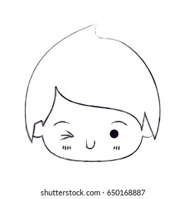 blurred thin silhouette of kawaii head of little boy winking eye vector illustration