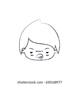 blurred thin silhouette of kawaii head of little boy with unpleasant facial expression vector illustration