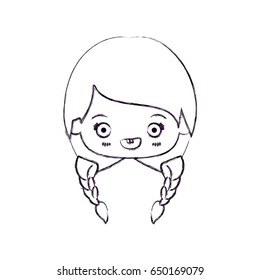 blurred thin silhouette of kawaii head of cute little girl with braided hair and smiling vector illustration