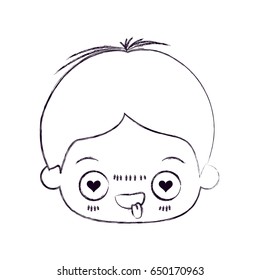 blurred thin silhouette of kawaii head of little boy with facial expression in love vector illustration