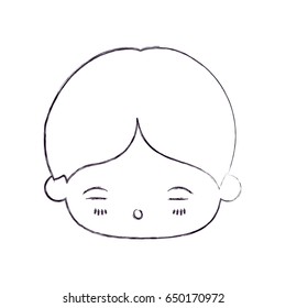 blurred thin silhouette of kawaii head of little boy with facial expression of tired vector illustration