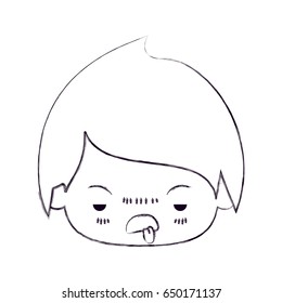 blurred thin silhouette of kawaii head of little boy with unpleasant facial expression vector illustration
