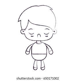 blurred thin silhouette of kawaii little boy with facial expression disgust with closed eyes vector illustration