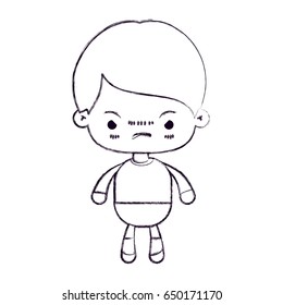 blurred thin silhouette of kawaii little boy with facial expression angry vector illustration
