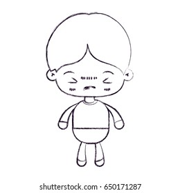 blurred thin silhouette of kawaii little boy with facial expression angry with closed eyes vector illustration