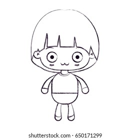 blurred thin silhouette of kawaii little boy with facial expression depressed vector illustration