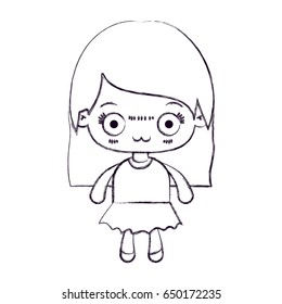 blurred thin silhouette of kawaii little girl with straight hair and facial expression depressed vector illustration