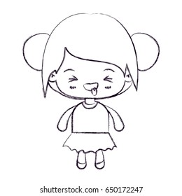 blurred thin silhouette of kawaii little girl with collected hair and facial expression unpleasant vector illustration