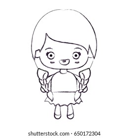 blurred thin silhouette of kawaii little girl with braided hair and smiling vector illustration