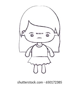blurred thin silhouette of kawaii little girl with straight hair and facial expression bored vector illustration