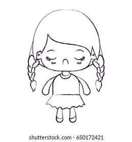 blurred thin silhouette of kawaii little girl with braided hair and facial expression disgust vector illustration