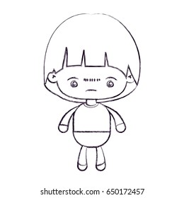blurred thin silhouette of kawaii little boy with facial expression bored vector illustration