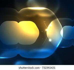 Blurred transparent hexagons on dark, digital abstract background. Hi-tech modern business or technology backdrop or presentation wallpaper