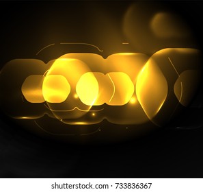 Blurred transparent hexagons on dark, digital abstract background. Hi-tech modern business or technology backdrop or presentation wallpaper
