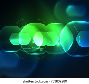 Unscharfe, transparente Hexagons auf dunklem, abstraktem Hintergrund. Hightech-Hintergrund für moderne Unternehmen oder Technologien oder Präsentationen