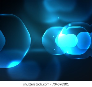 Blurred transparent hexagons on dark, digital abstract background. Hi-tech modern business or technology backdrop or presentation wallpaper