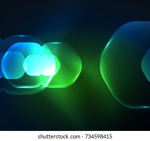 Blurred transparent hexagons on dark, digital abstract background. Hi-tech modern business or technology backdrop or presentation wallpaper