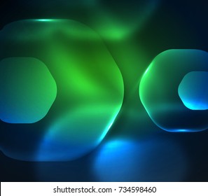 Blurred transparent hexagons on dark, digital abstract background. Hi-tech modern business or technology backdrop or presentation wallpaper