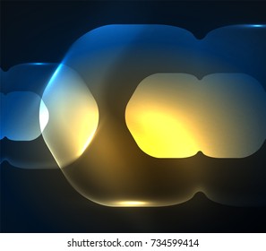 Blurred transparent hexagons on dark, digital abstract background. Hi-tech modern business or technology backdrop or presentation wallpaper