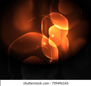 Blurred transparent hexagons on dark, digital abstract background. Hi-tech modern business or technology backdrop or presentation wallpaper