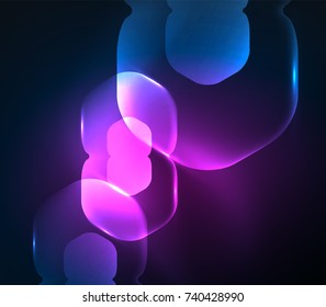 Blurred transparent hexagons on dark, digital abstract background. Hi-tech modern business or technology backdrop or presentation wallpaper