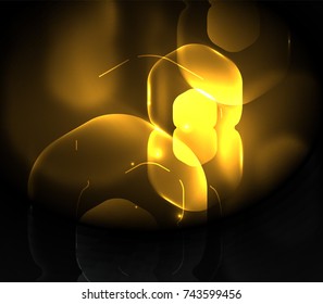 Blurred transparent hexagons on dark, digital abstract background. Hi-tech modern business or technology backdrop or presentation wallpaper