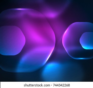 Blurred transparent hexagons on dark, digital abstract background. Hi-tech modern business or technology backdrop or presentation wallpaper