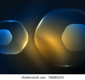 Blurred transparent hexagons on dark, digital abstract background. Hi-tech modern business or technology backdrop or presentation wallpaper