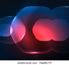 Blurred transparent hexagons on dark, digital abstract background. Hi-tech modern business or technology backdrop or presentation wallpaper