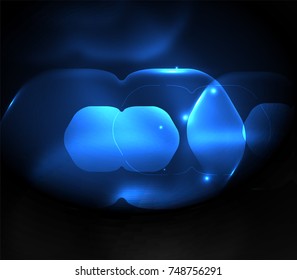 Blurred transparent hexagons on dark, digital abstract background. Hi-tech modern business or technology backdrop or presentation wallpaper