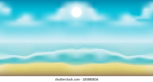 Blurred tropical summer beach landscape background vector illustration