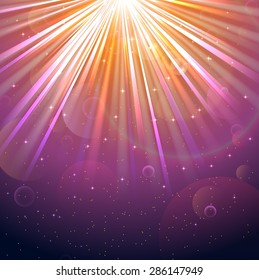 Blurred underwater background with rays of light colourful and air bubbles. vector