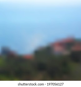 Blurred unfocused mountain landscape. Travel theme background, vector illustration. Template for web pages, mobile applications.