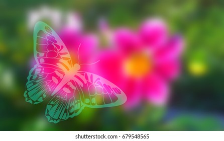 Blurred vector background. Butterfly on a flower