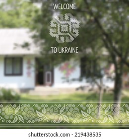 Blurred vector background of Ukrainian house with traditional ornaments
